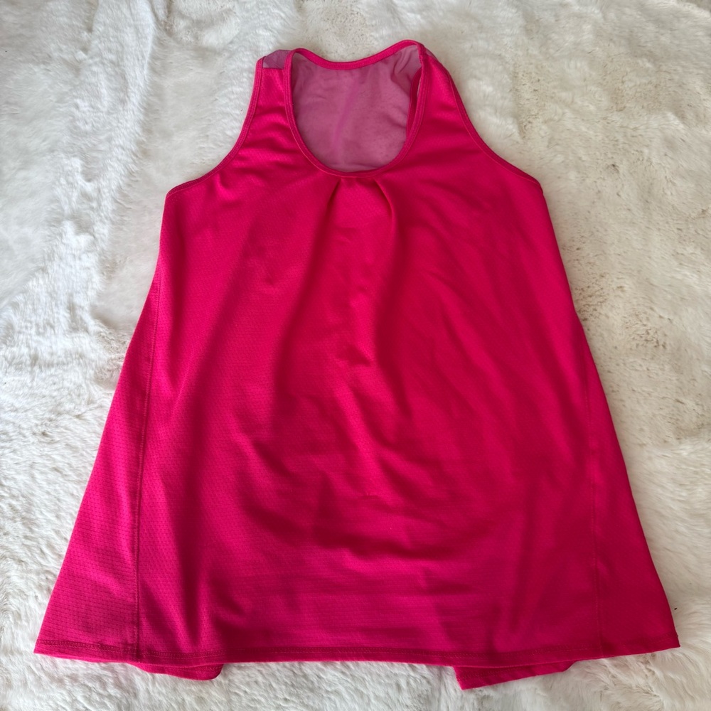 Lucky in Love Tie Back Tank Top with Pink Mesh Insert Hot  Pink size Medium